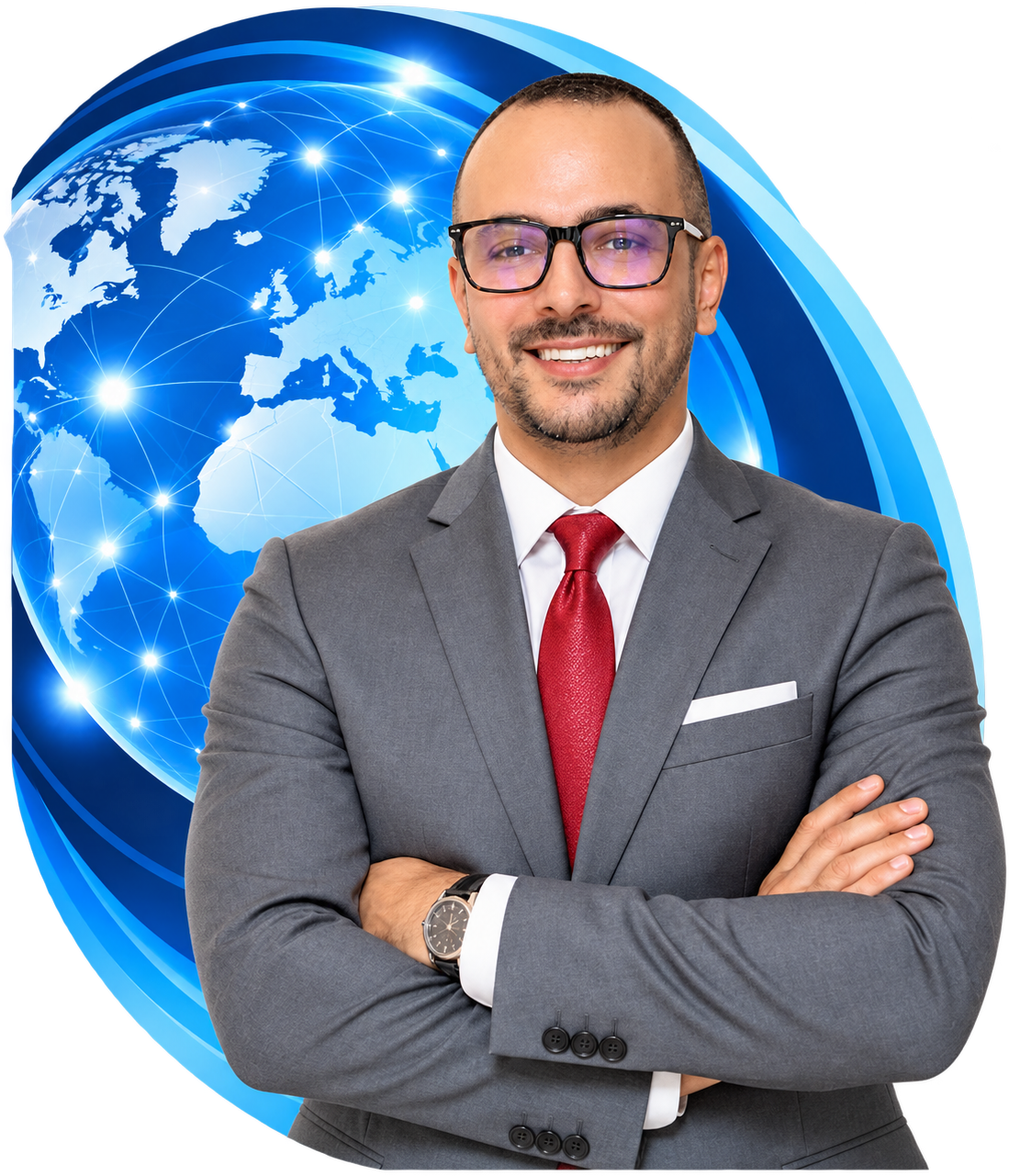 Jalal El Amrani devant un globe bleu